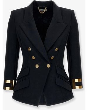 Elisabetta Franchi Double-Breasted Blazer With Monogram Metal Details - Blue