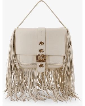 Burberry Rider Leather Handbag With Metal Equestrian Knit Logo - Natural