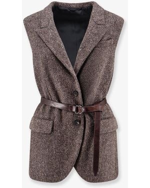Brunello Cucinelli Sleeveless Blazer With Belt - Brown