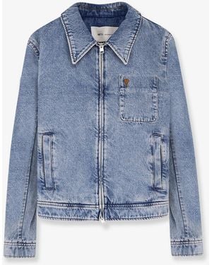 Ami Paris Denim Jacket With Iconic Logo On The Front - Blue