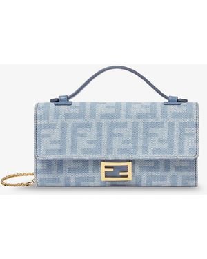 Fendi Baguette Continental Canvas Crossbody Bag With All-Over Ff Motif - Blue