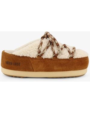 Moon Boot Shearling And Suede Slip-On - Brown
