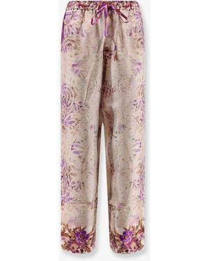 Pierre Louis Mascia Silk Pants With Mulitcolor Print All-Over - Pink