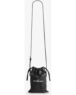 Balenciaga Leather Shopper Phone Holder With Lettering Logo On The Front - White