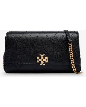 Tory Burch Charlie Quilted Chain Wallet Leather Crossbody Bag - Black