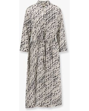 Tory Burch Silk Dress With Pixelated Logo Print - White