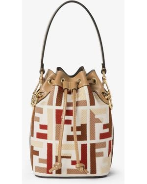 Fendi Mon Tresor Ff Jacquard Fabric And Leather Bucket Bag - White