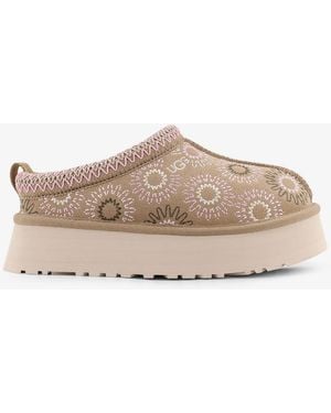 UGG W Tazz Suede Sandals With Embroidery - Natural