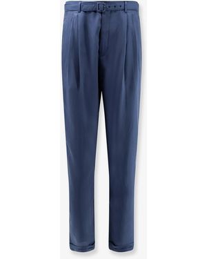 Saint Laurent Silk Trousers With Belt - Blue