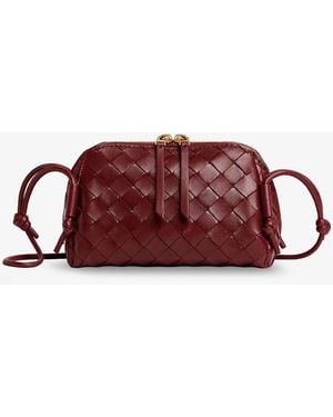 Bottega Veneta Concert Pouch Leather Shoulder Bag With Intrecciato Pattern - Red