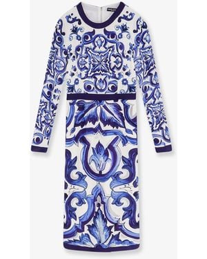 Dolce & Gabbana Silk Blend Dress With Maiolica Print - Blue