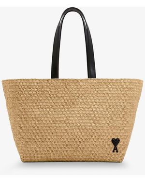 Ami Paris Ami De Coeur Raffia Shoulder Bag - Natural