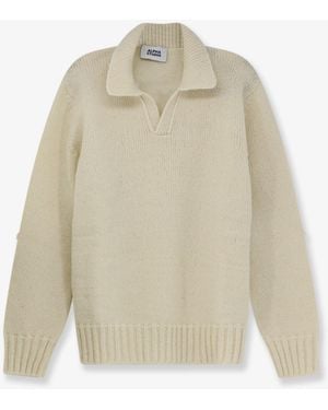 Alpha Studio Wool Blend Ribbed Collar Sweater - White
