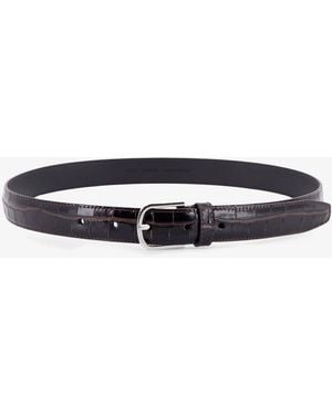 TOTEME Slim Croco-Embossed Leather Belt - White
