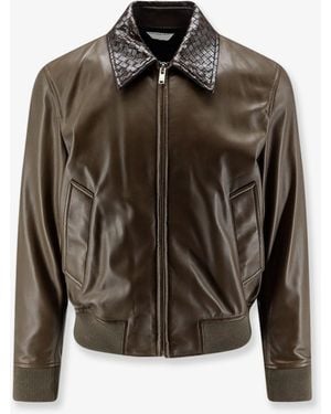 Bottega Veneta Leather Jacket With Ibntrecciato Detail - Brown