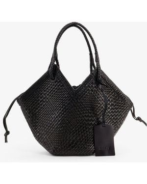 IBELIV Trinity Medium Vegetable Leather Shoulder Bag With Woven Pattern - Black