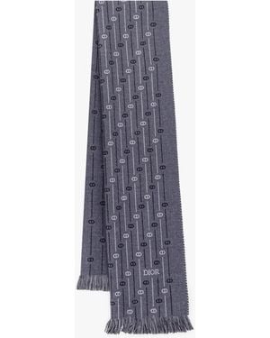 Dior Dior Wool Scarf With All-Over Cd Icon Motif - Gray