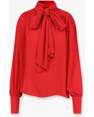 ACTUALEE Satin Shirt With Padded Shoulders - Red
