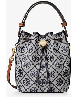 Tory Burch T Monogram Cotton-Blend Bucket Bag - Blue