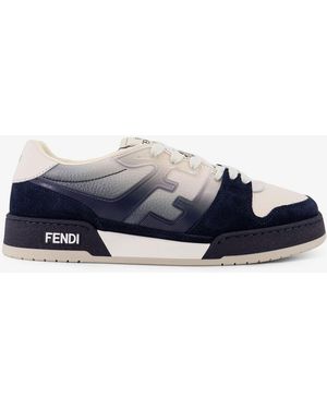 Fendi Match Leather Trainers With Suede Inserts - Blue