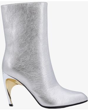McQueen Laminated Leather Ankle Boots - White