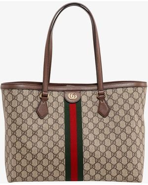 Gucci Coated Canvas Ophidia Shopping Bag With Supreme Gg Fabric - Brown