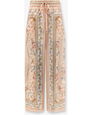 Zimmermann Roselight Silk Trousers With Tapestry Floral Print - Natural