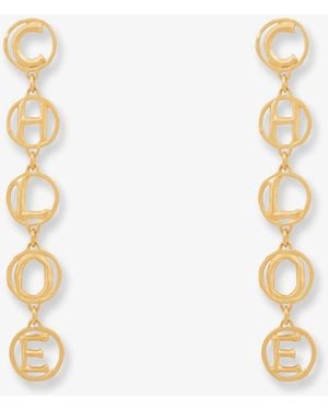 Chloé Brass Script Earrings - White