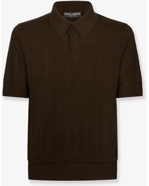 Dolce & Gabbana Silk Polo Shirt With All-Over Dg Embroidery - Black