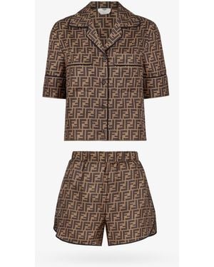Fendi Silk Pyjamas With Ff Motif - Brown