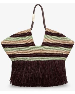 Zimmermann Golden Time Rafia Shoulder Bag With Fringe - Brown