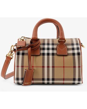 Burberry Coated Canvas Crossbody Bag With Check Pattern - Brown