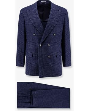 Brunello Cucinelli Wool And Cashmere Blend Suit With Prince Of Wales Pattern - Blue