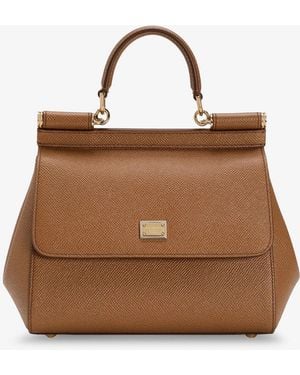 Dolce & Gabbana Sicily Medium Leather Shoulder Bag - Brown