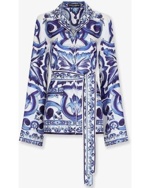 Dolce & Gabbana Dolce & Gabbana Silk Shirt With Maiolica Print - Blue