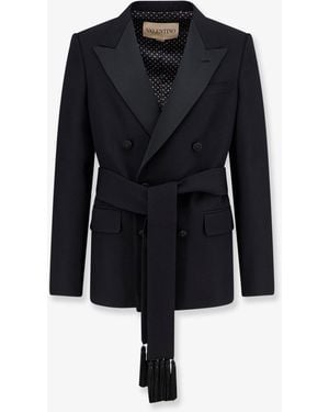 Valentino Virgin Wool Blazer With Belt - Blue