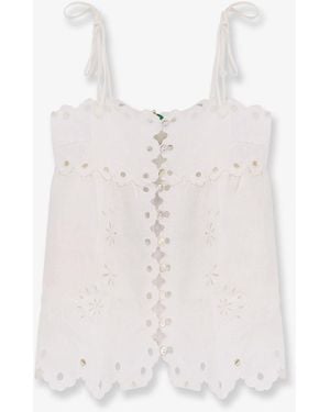 FARM Rio Perforated Linen Top - White