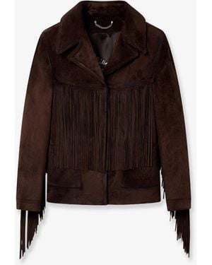 Golden Goose Linda Journey Waxed Suede Jacket With Fringes - Brown