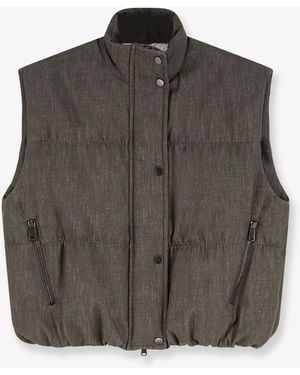 Brunello Cucinelli Sleeveless Effect Twill-Denim Down Jacket - Grey