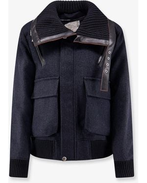 Sacai Herringbone Wool Padded Bomber - Blue