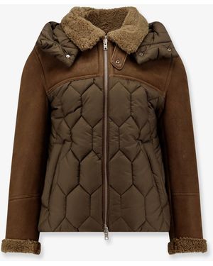 DFOUR® Padded Nylon Down Jacket With Leather Inserts - Brown