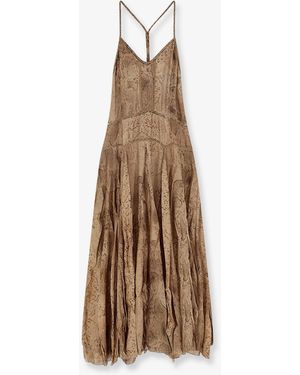 Mes Demoiselles Long Viscose Dress With Snake Print - Natural