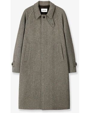 Tonywack Single-Breasted Wool Coat With A Herringbone Pattern - Grey