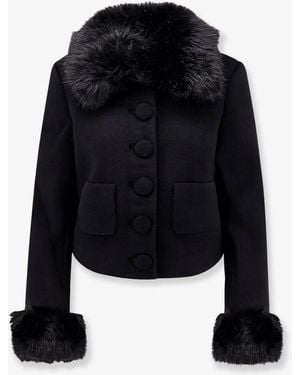 Self-Portrait Wool Blend Blazer With Faux Fur Details - Black