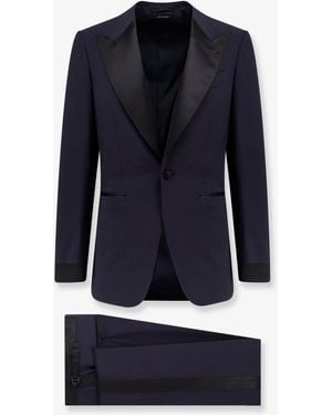 Tom Ford Wool Tuxedo With Contrasting Profiles - Blue