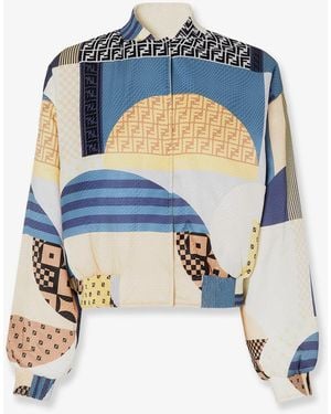 Fendi Reversible Patchwork Silk Bomber - Blue
