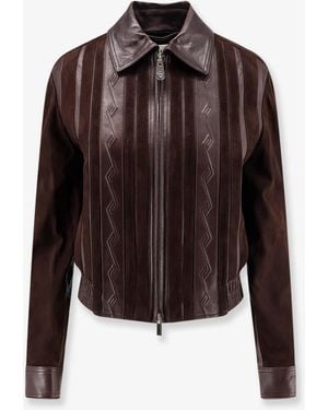 Versace Leather And Suede Jacket - Brown