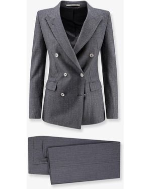 Tagliatore Parigi Stretch Virgin Wool Suit With Pinstripe Effect - Grey