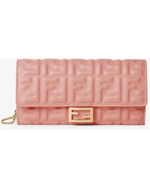 Fendi Continental With Chain Baguette Leather Crossbody Bag - Pink