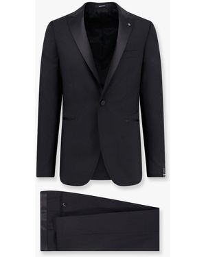 Tagliatore Virgin Wool Tuxedo With Iconic Brooch - Blue